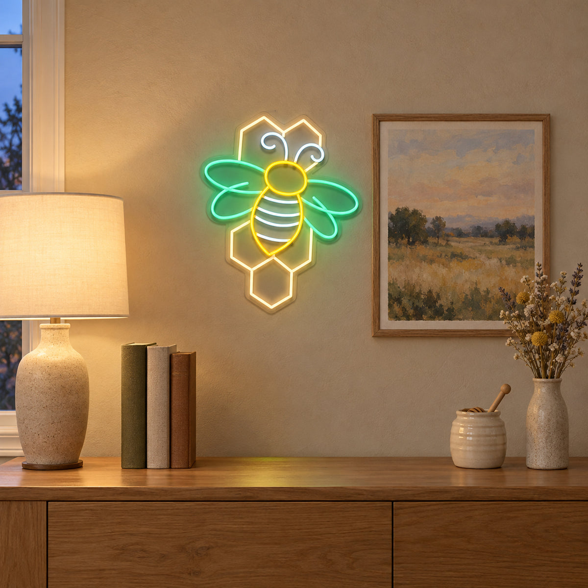Bee and Honeycomb Neon Sign - Installation Scene