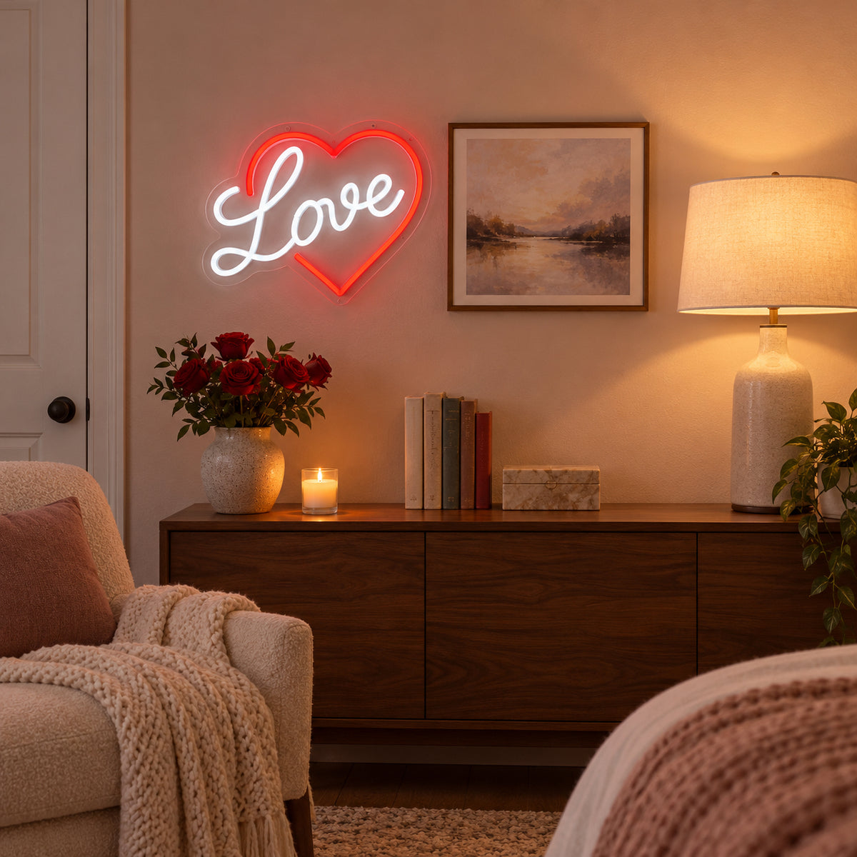 Love Heart LED Neon Sign Framed Heart Design - Installation Scene