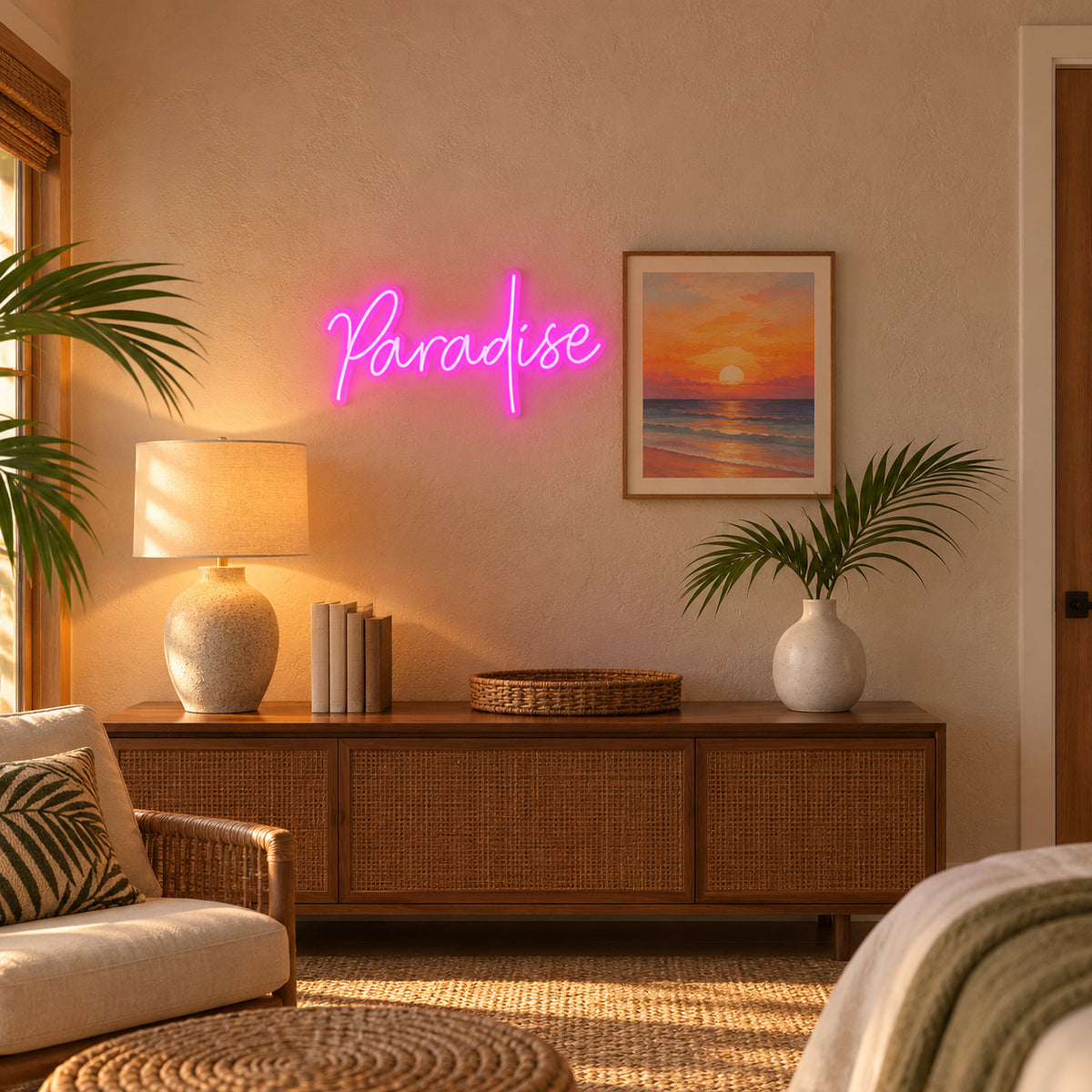 Paradise LED Neon Sign Mural Wall Script - Installation Scene