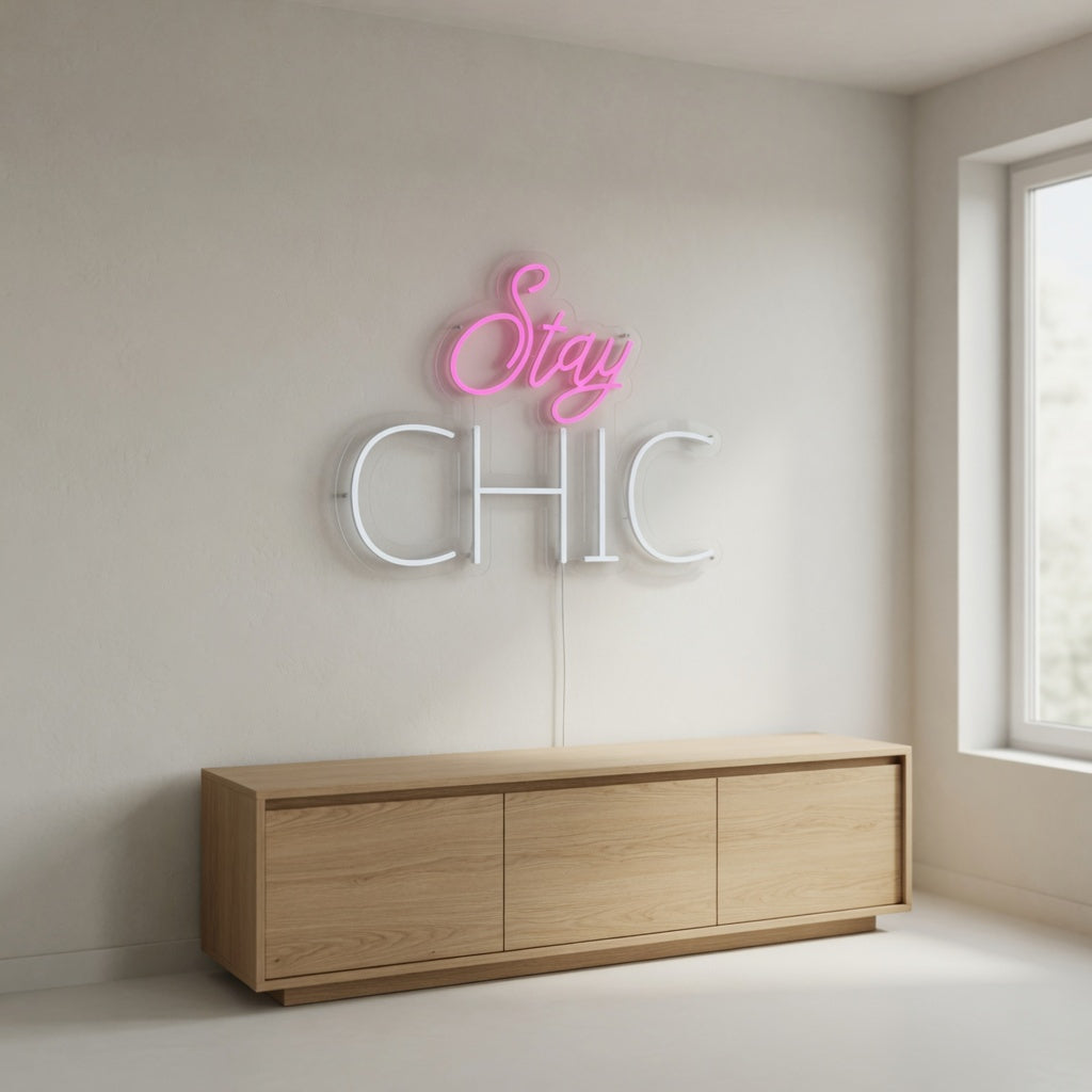 Stay Chic LED Neon Sign Dimmable Wall Light - Installation Scene