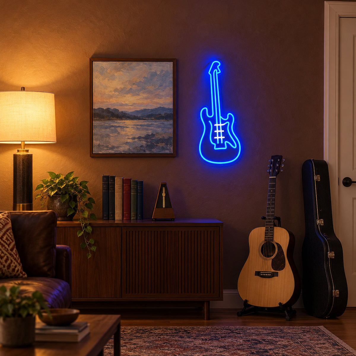 Electric Guitar LED Neon Sign Dimmable Wall Light - Installation Scene