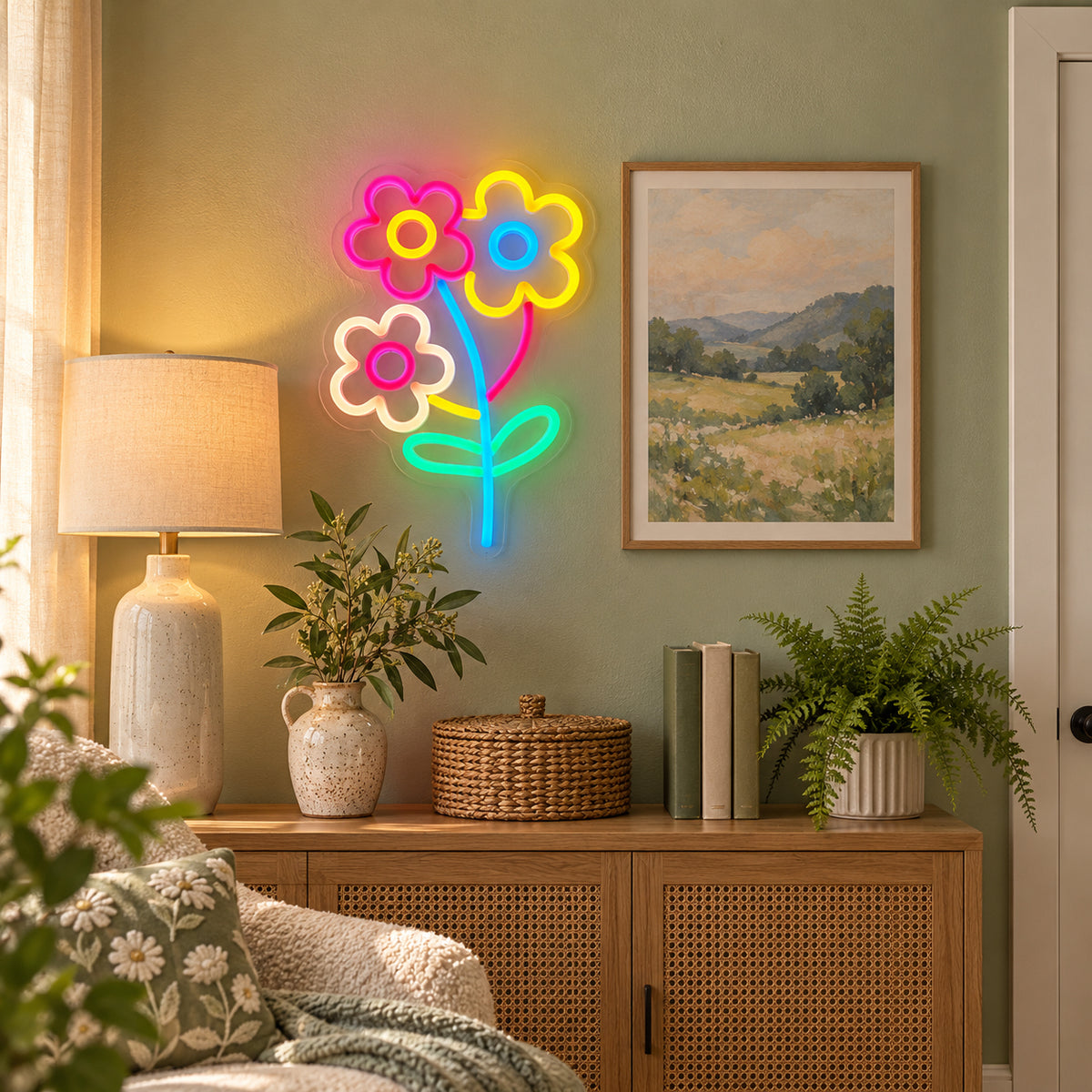 Flower LED Neon Sign Wild Bouquet Design - Installation Scene