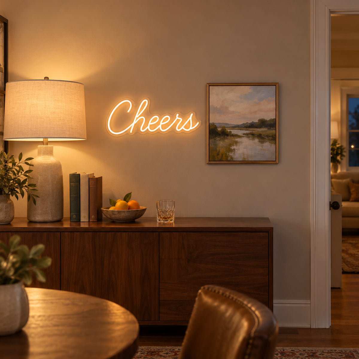 Cheers LED Neon Sign Warm Bedroom Script - Installation Scene