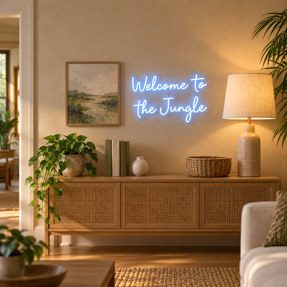 Welcome To The Jungle LED Neon Sign Backboard Script Design - Installation Scene