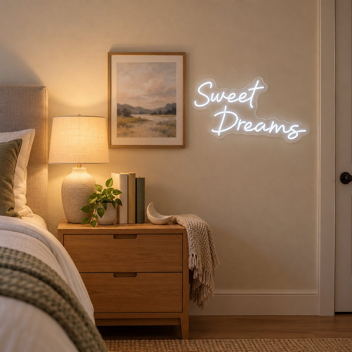 Sweet Dreams LED Neon Sign Flowing Cursive Style - Installation Scene