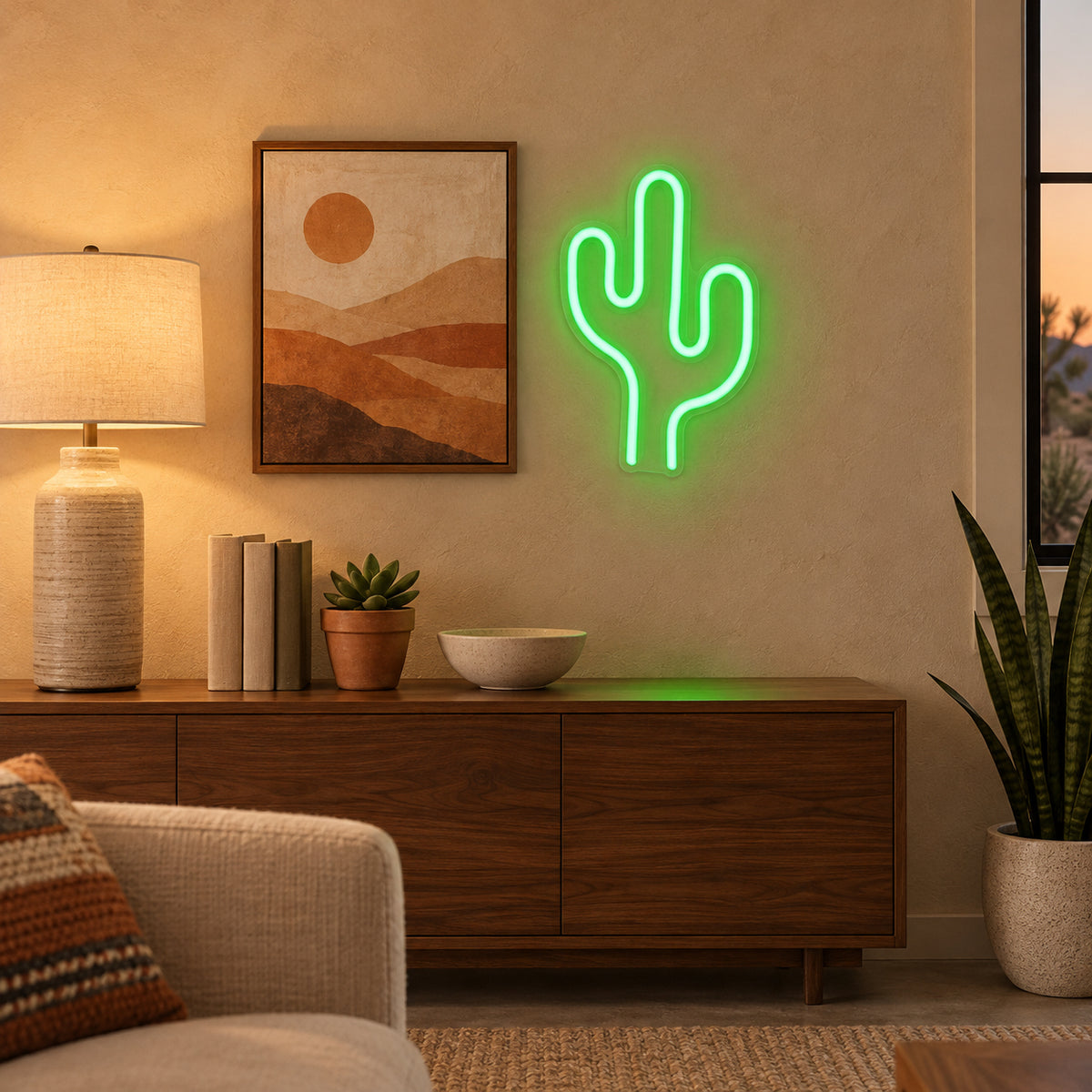 Cactus LED Neon Sign Tall Potted Cactus - Installation Scene