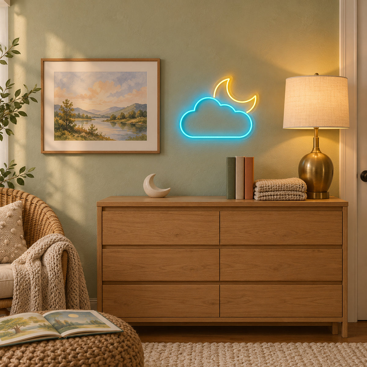 Cloud Moon LED Neon Sign Dimmable Wall Light - Installation Scene