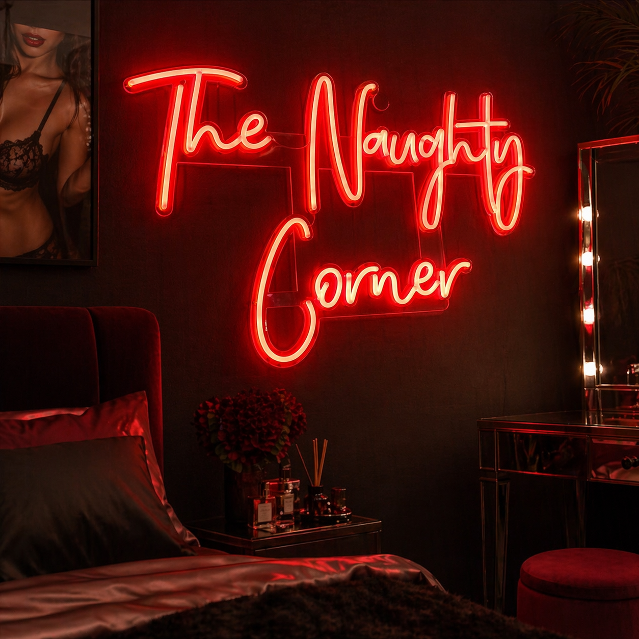 The Naughty Corner LED Neon Sign for Bedroom, Bar & Party Room Decor