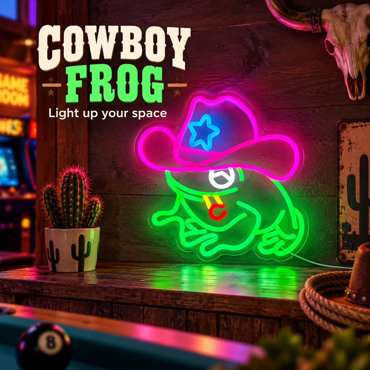 Cowboy Frog LED Neon Sign Dimmable Wall Light Wall Neon Signs - Shineneon