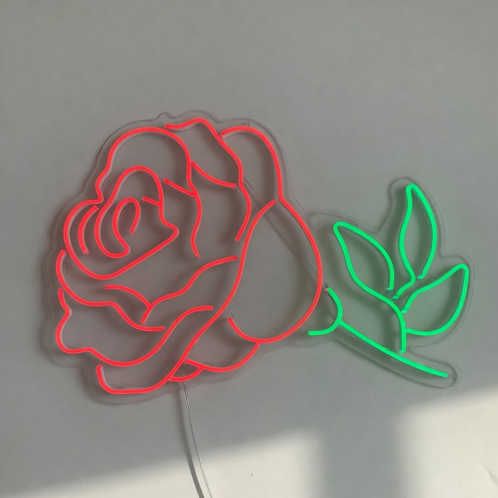 Rose LED Neon Sign Full Bloom with Leaves - Shineneon