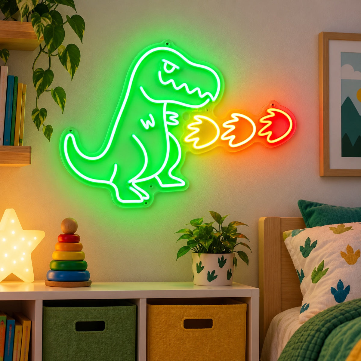 Fire Breathing Cute Cartoon Dinosaur LED Neon Sign for Kids Room - Shineneon