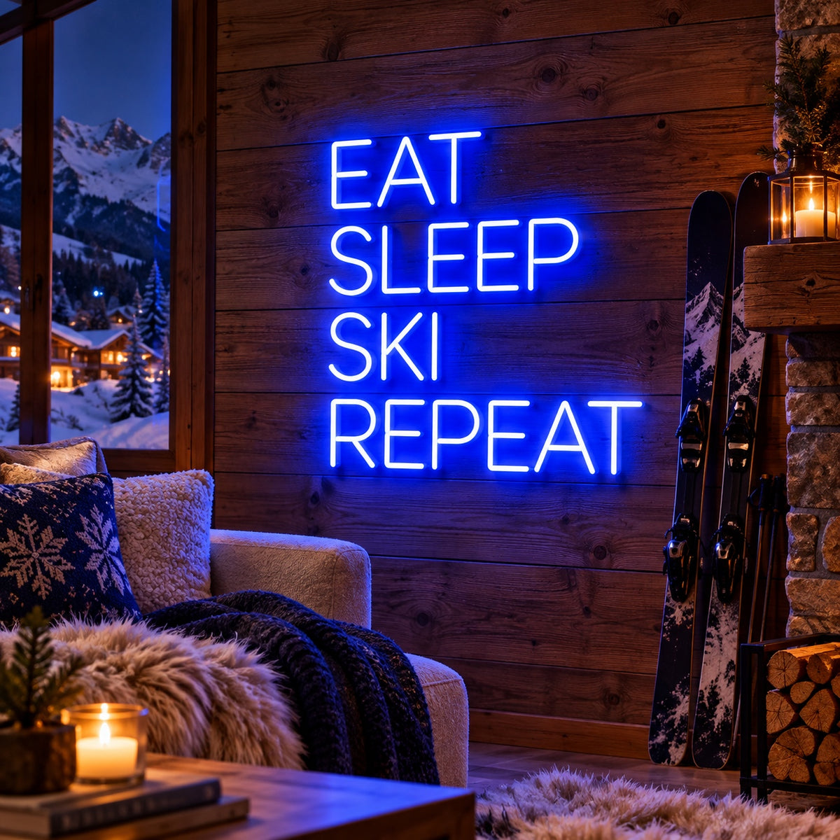 Eat Sleep Ski Repeat LED Neon Sign Dimmable Wall Light - Shineneon