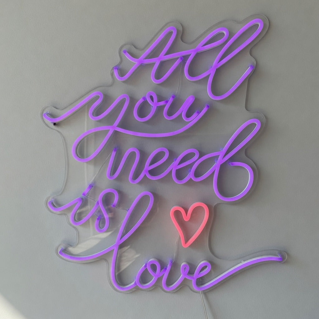 All You Need Is Love LED Neon Sign Vertical Stacked Script - Shineneon
