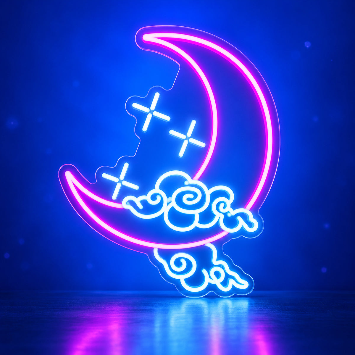 Half Moon with Stars and Clouds LED Neon Sign Dimmable Wall Light - Facebook Ad Image