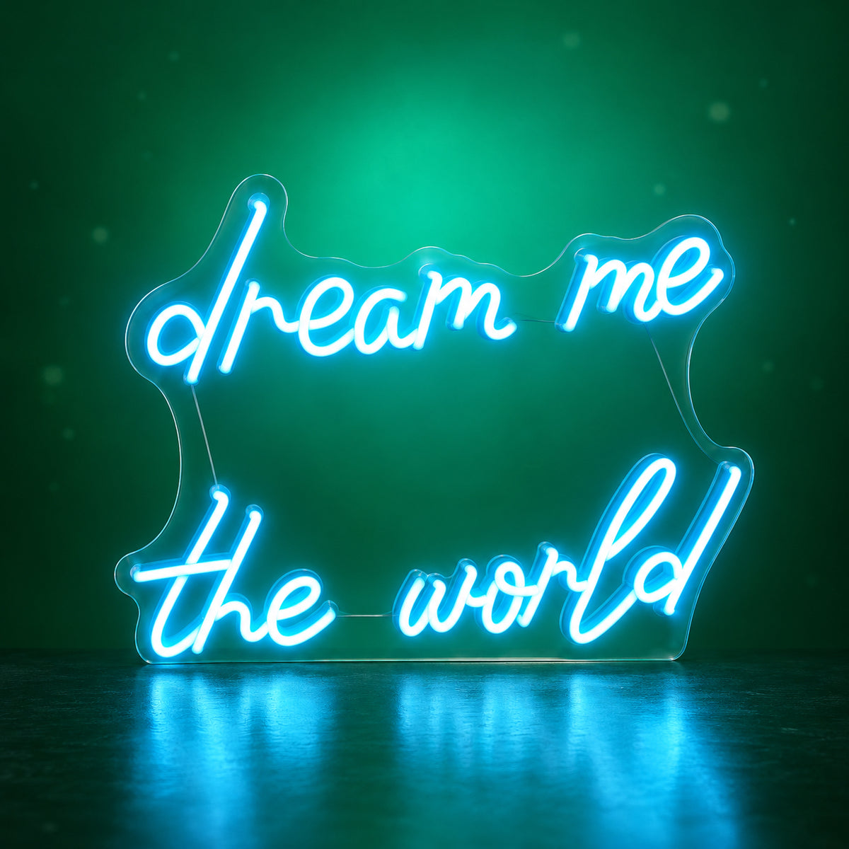 Dream Me The World LED Neon Sign Book Shelf Scene Script - Facebook Ad Image