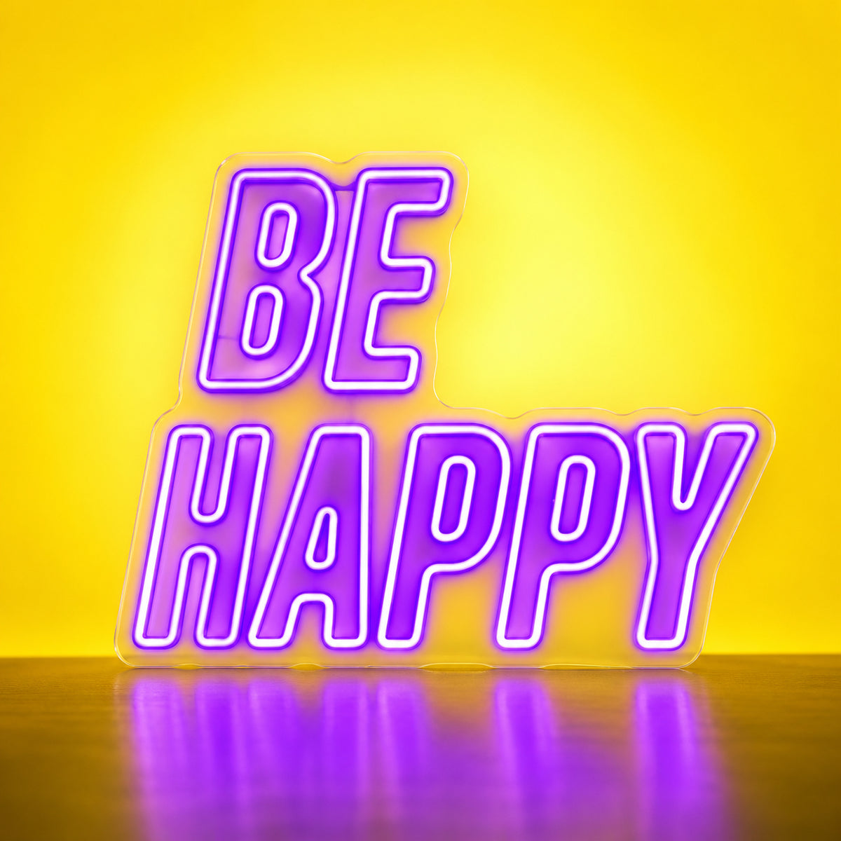 Be Happy LED Neon Sign Caps on Backboard - Facebook Ad Image