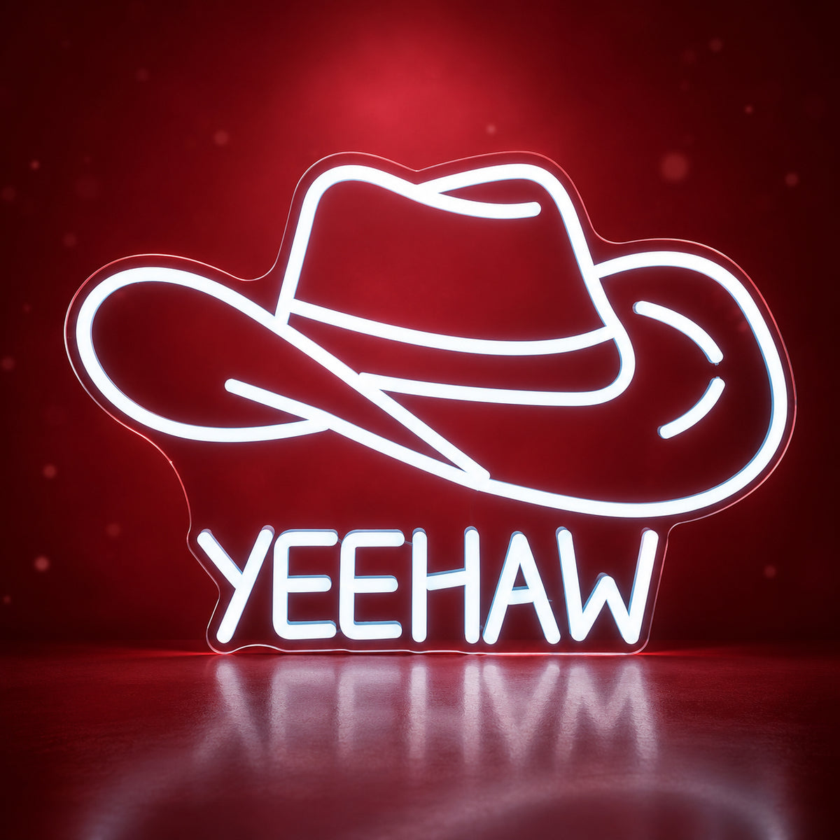Cowboy Hat Yeehaw LED Neon Sign for Man Cave Dimmable Wall Decor - Facebook Ad Image