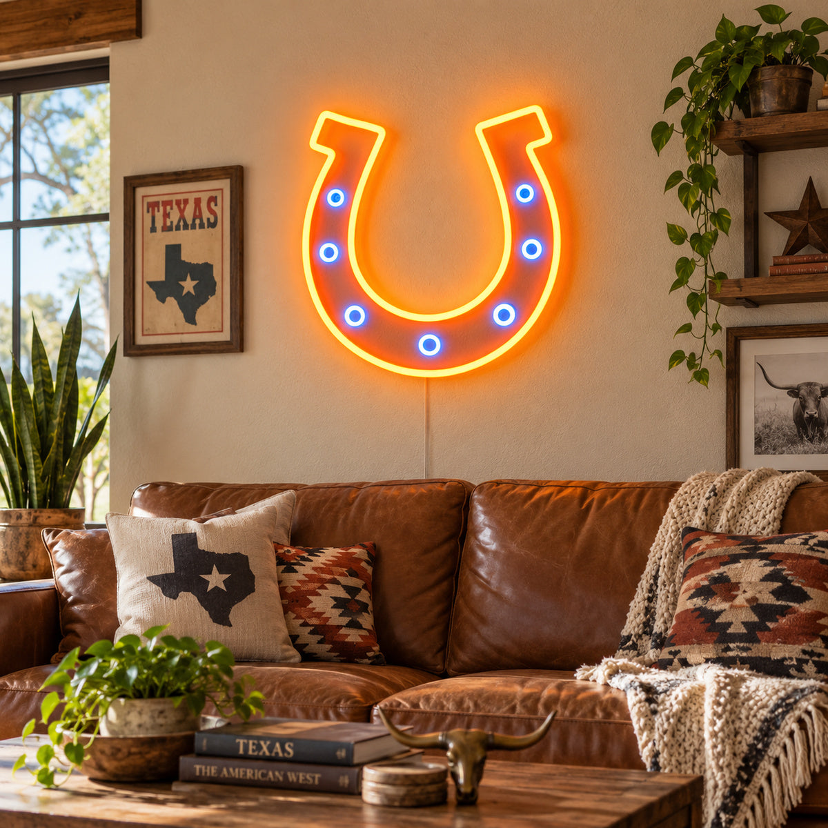 Saloon Horseshoe Vintage LED Neon Sign Wall Neon Signs - Texas Home Scene