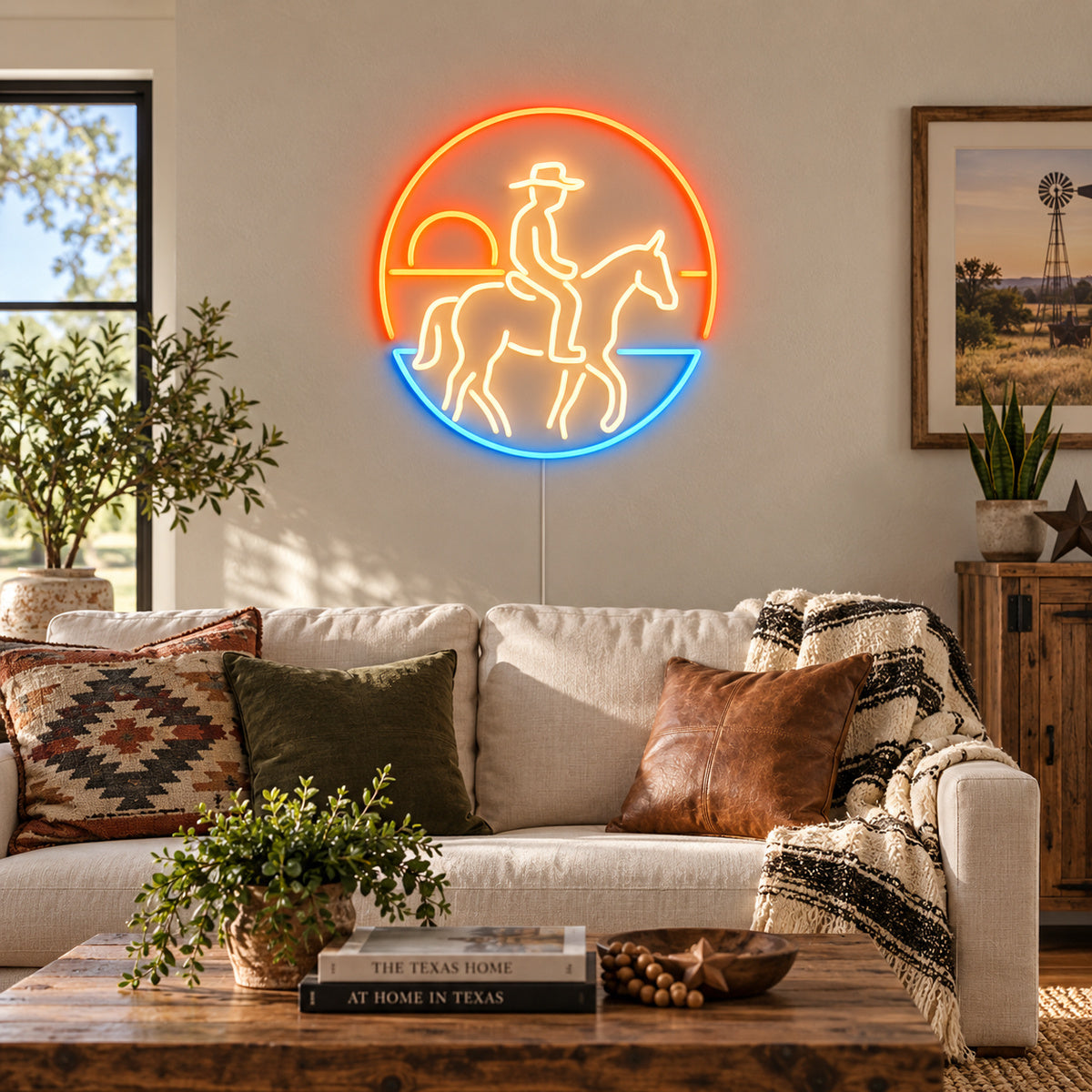 Sunset Cowboy Horseback Vintage LED Neon Sign Wall Neon Signs - Texas Home Scene