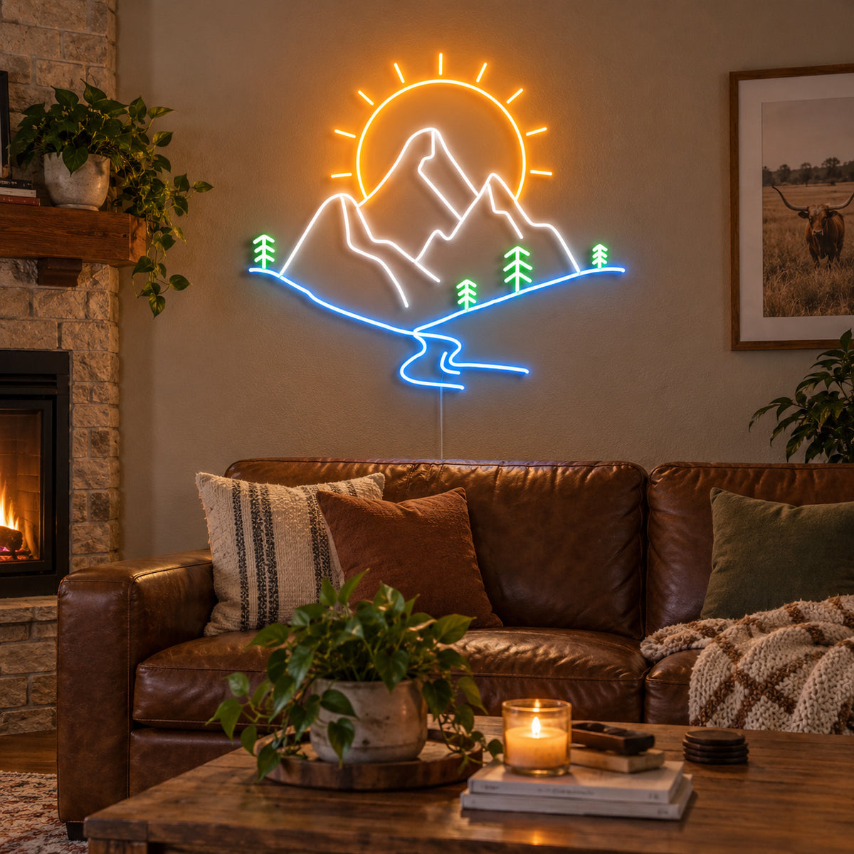 Mountain Sun River Pines LED Neon Sign Wall Neon Signs - Texas Home Scene