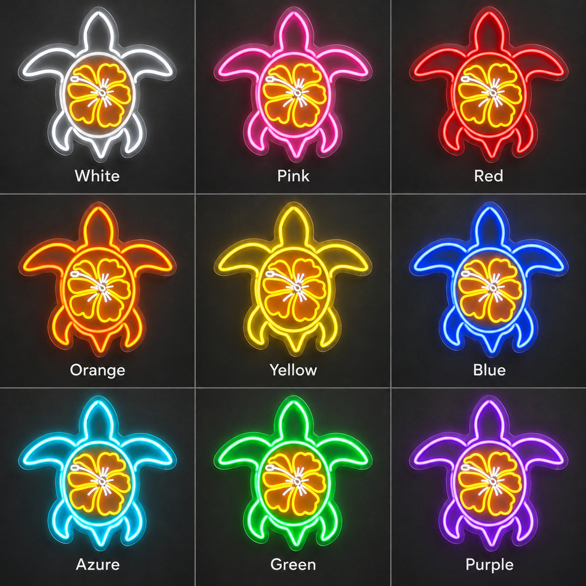 Sea Turtle with Hibiscus LED Neon Sign Wall Neon Signs - Shineneon