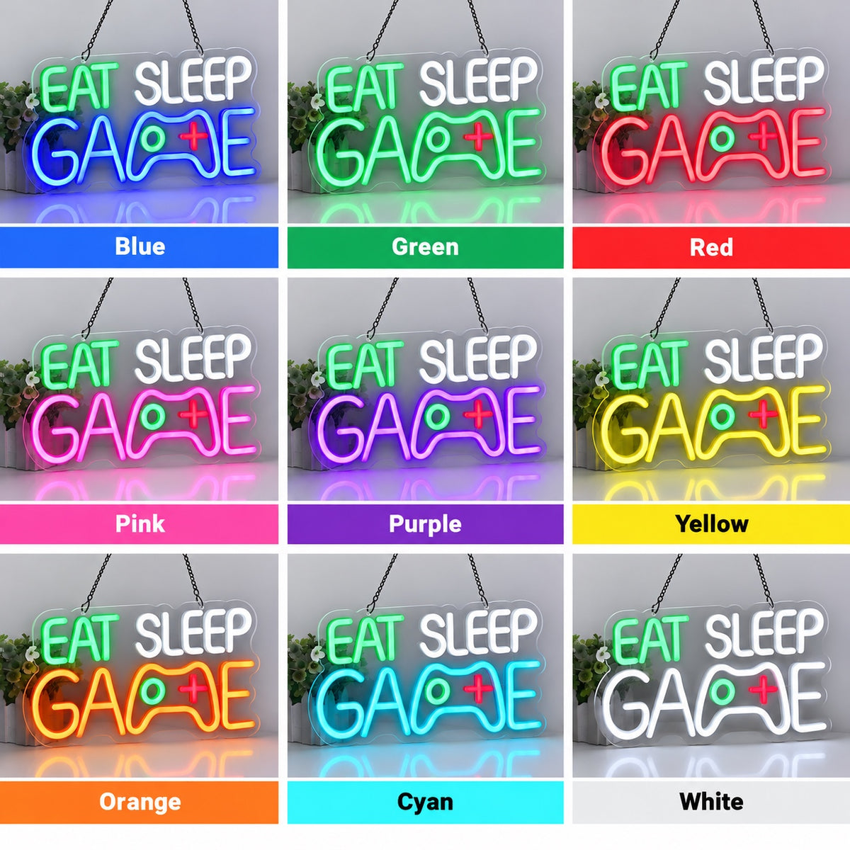 Eat Sleep Game LED Neon Sign for Game Room Dimmable Wall Decor - Shineneon