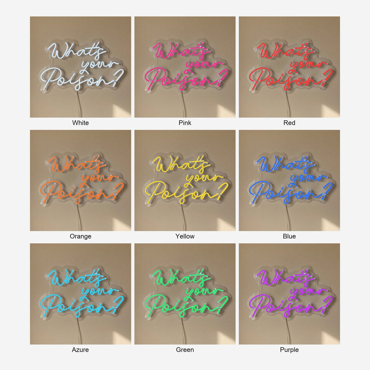 What's Your Poison LED Neon Sign Grand White Script - Shineneon