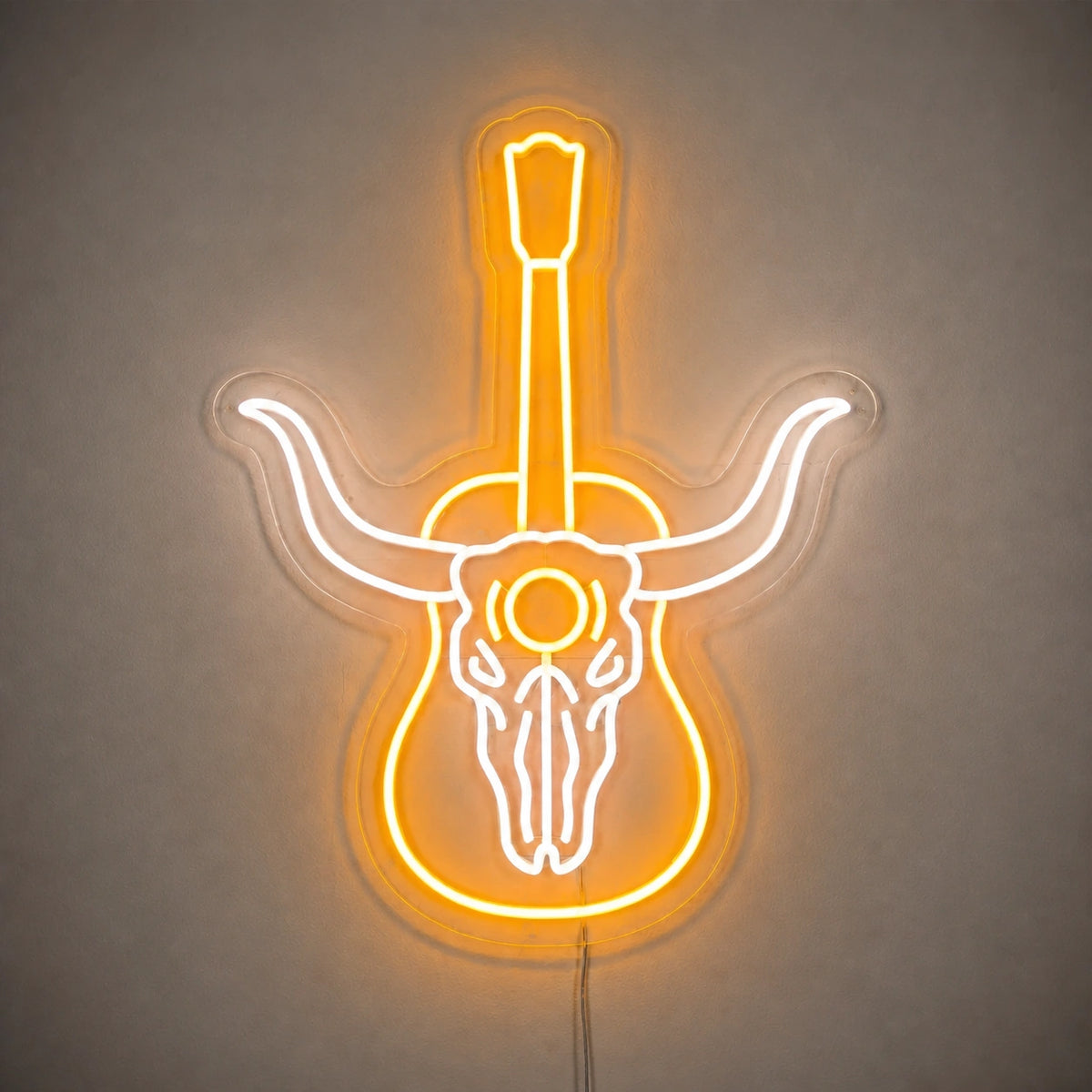 Longhorn Skull Acoustic Guitar Vintage LED Neon Sign Wall Neon Signs - Shineneon