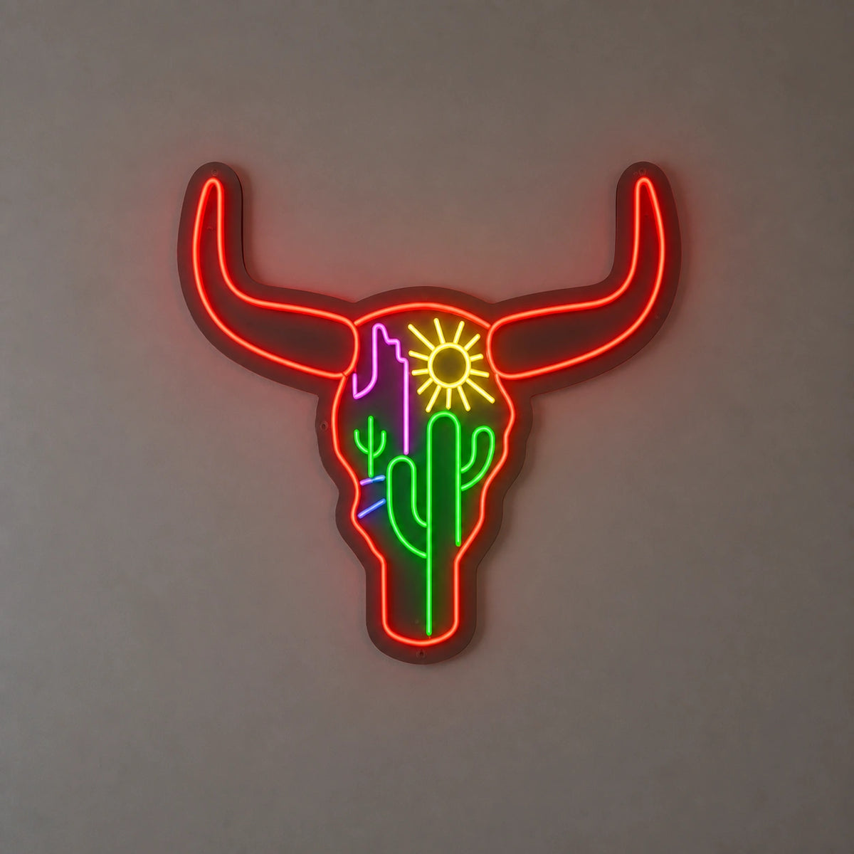 Longhorn Skull Cactus Desert Vintage LED Neon Sign Wall Neon Signs - Shineneon