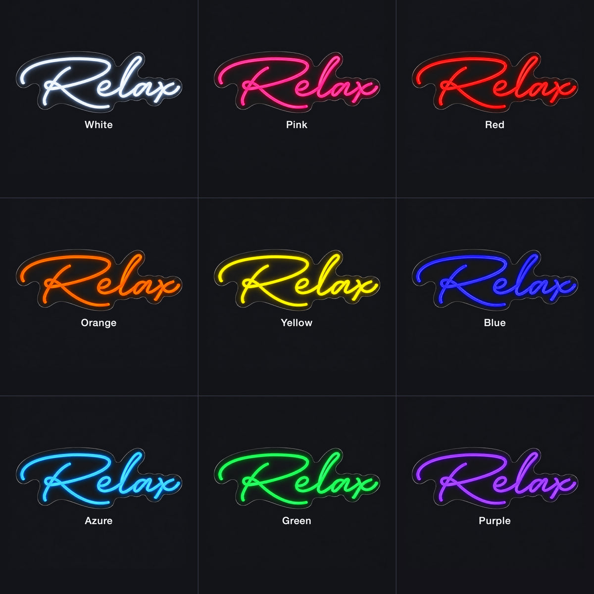 Relax LED Neon Sign Warm Cursive Style - Color Grid