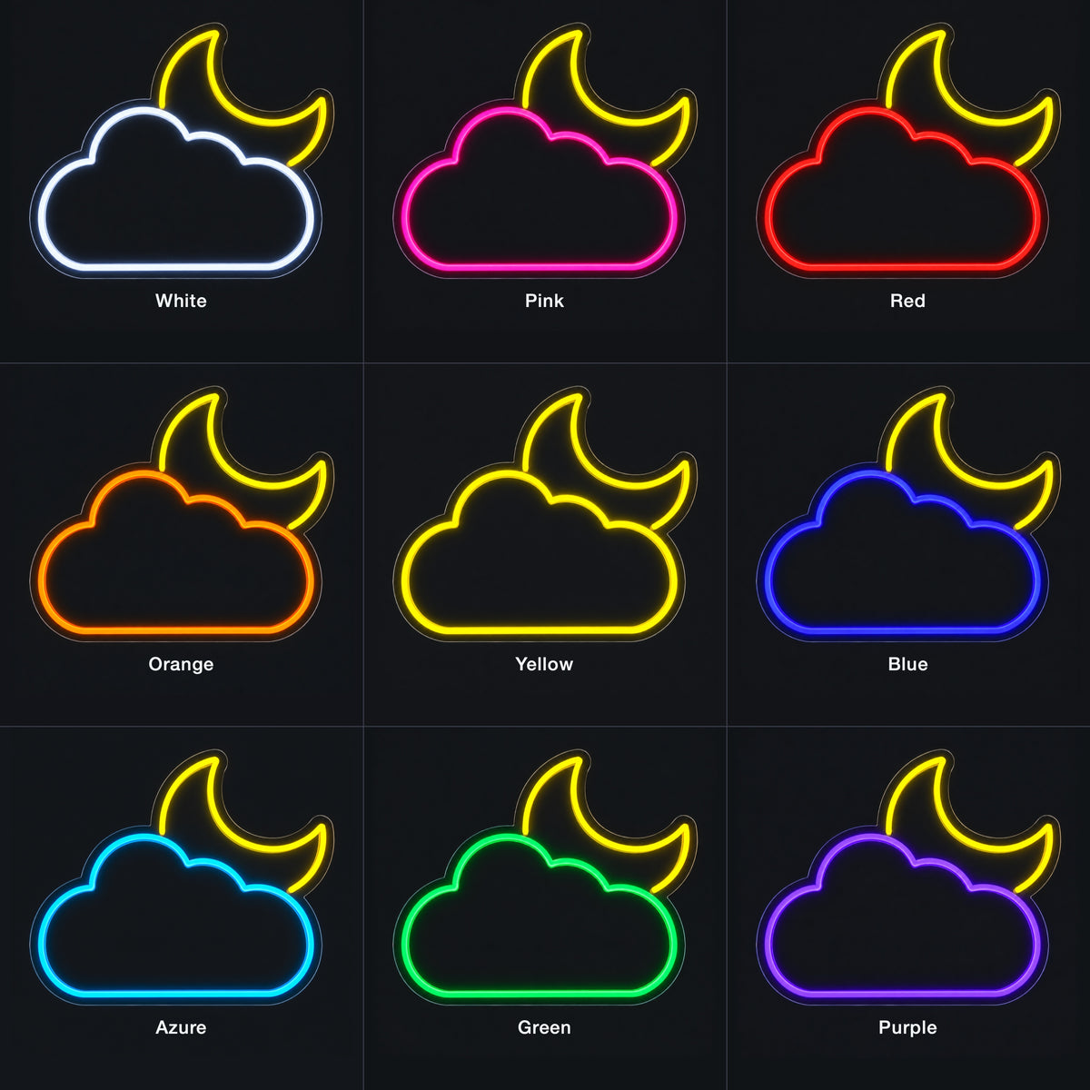 Cloud Moon LED Neon Sign Dimmable Wall Light - Color Grid