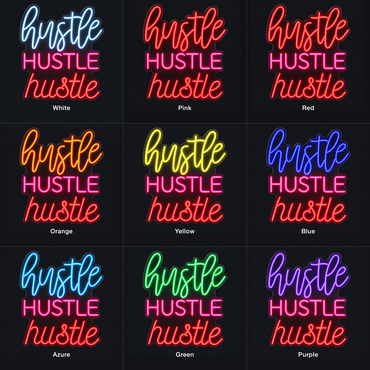 Hustle LED Neon Sign Triple Word Stack - Color Grid