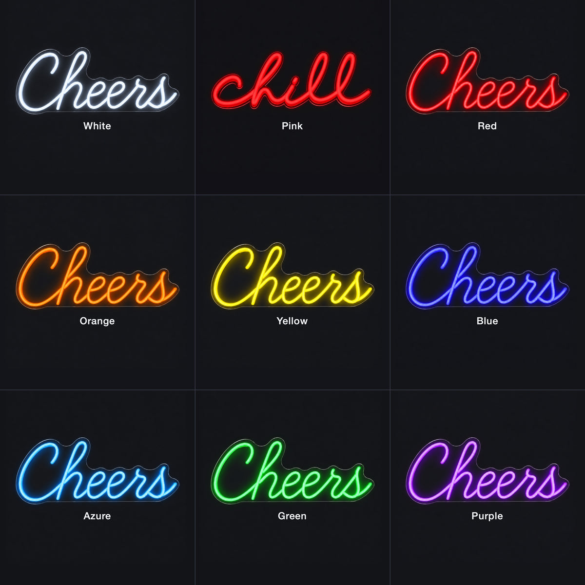 Cheers LED Neon Sign Warm Bedroom Script - Color Grid