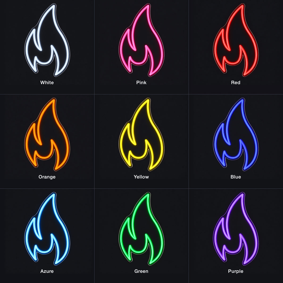 Fire Flame LED Neon Sign Bold Flame Icon - Color Grid