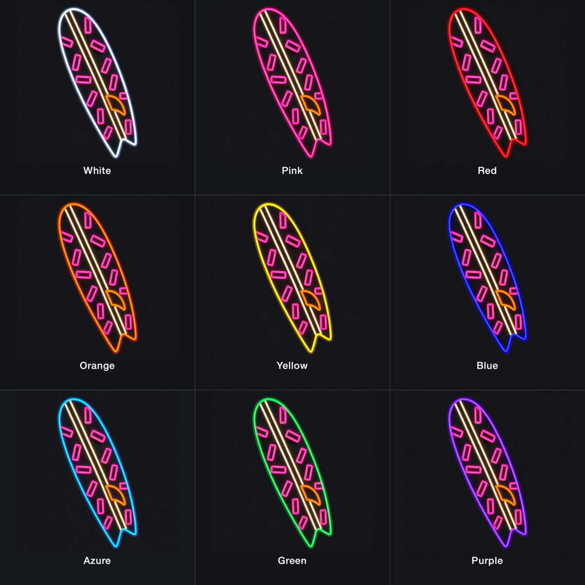 Surfing Board Neon Sign - Color Grid