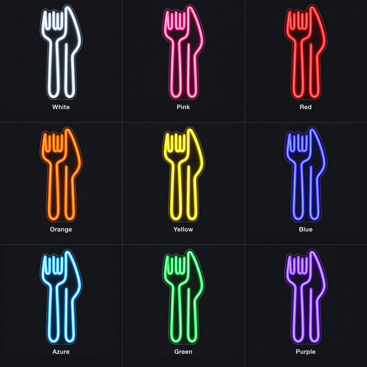 Knife and Fork Neon Sign - Color Grid