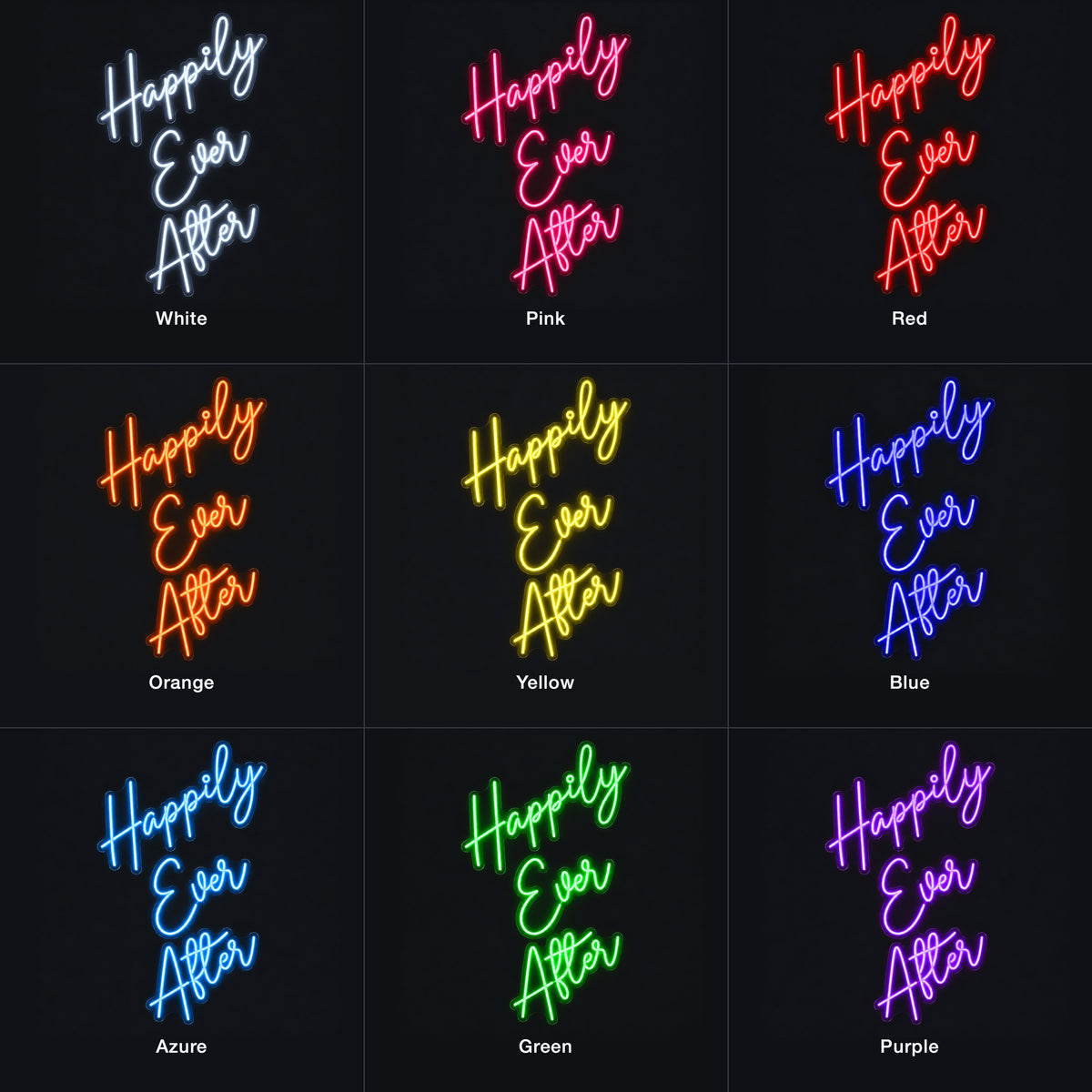Happily Ever After LED Neon Sign Two Line Cursive - Color Grid