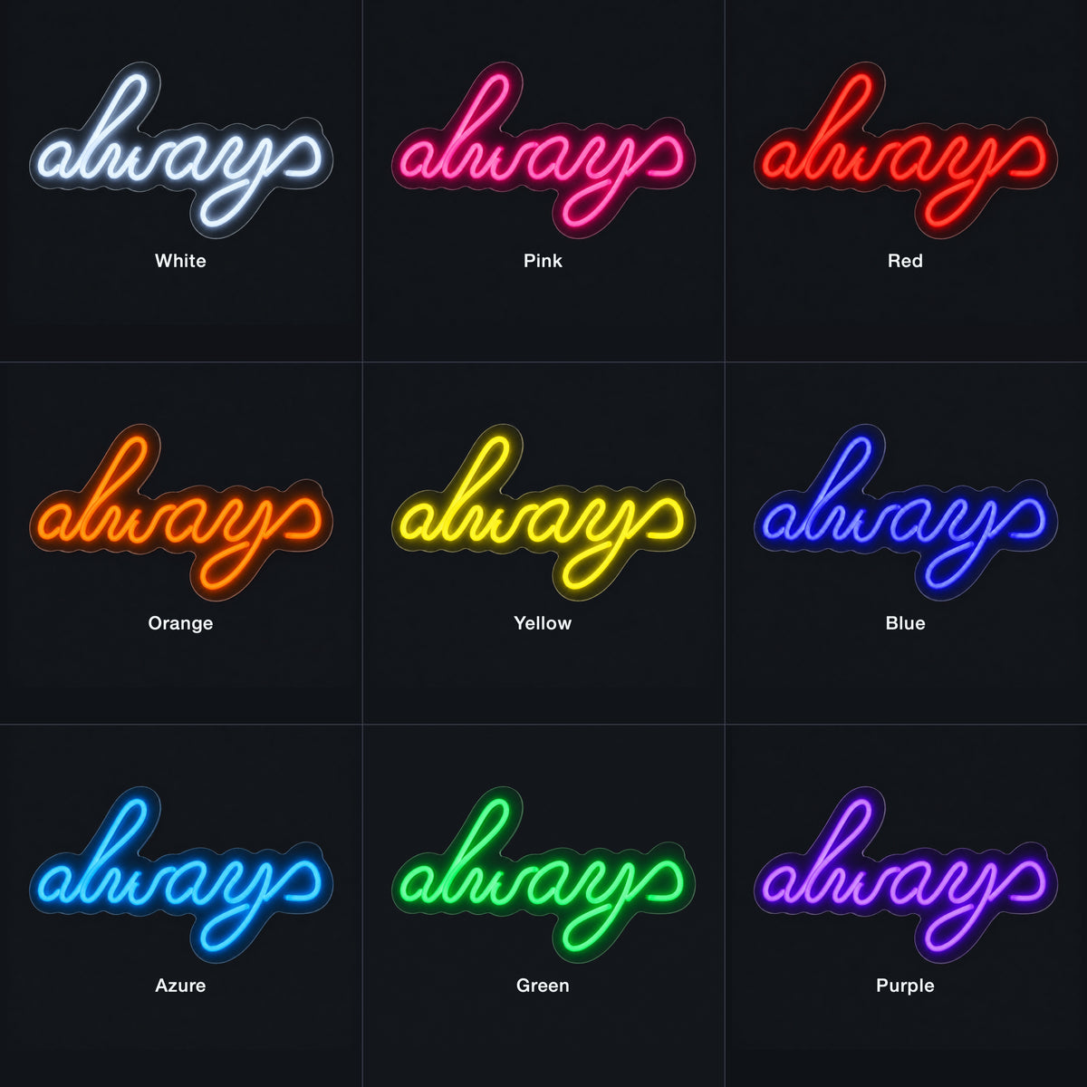 Always LED Neon Sign Bold Green Era Script - Color Grid