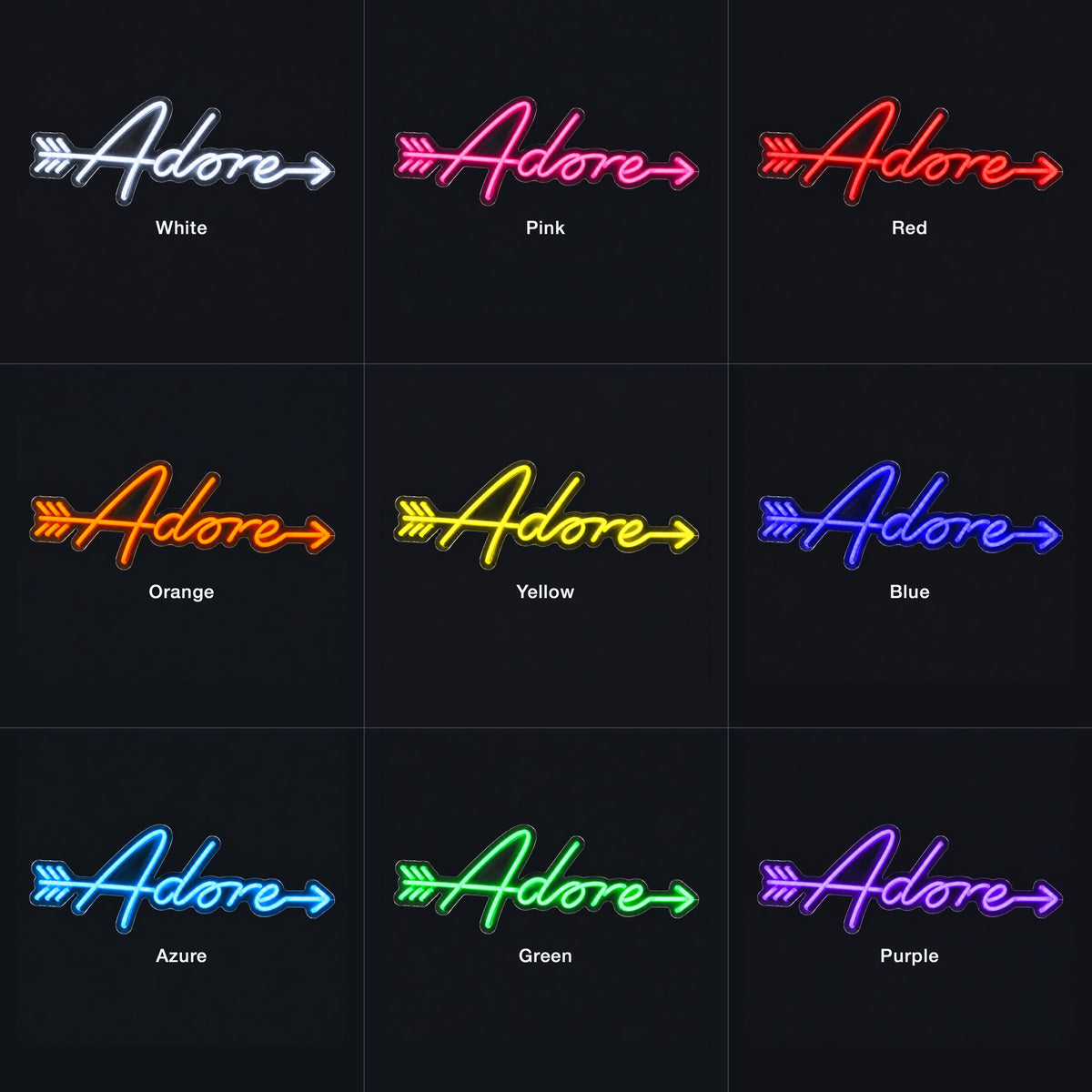 Adore LED Neon Sign Sparkling Cursive Style - Color Grid