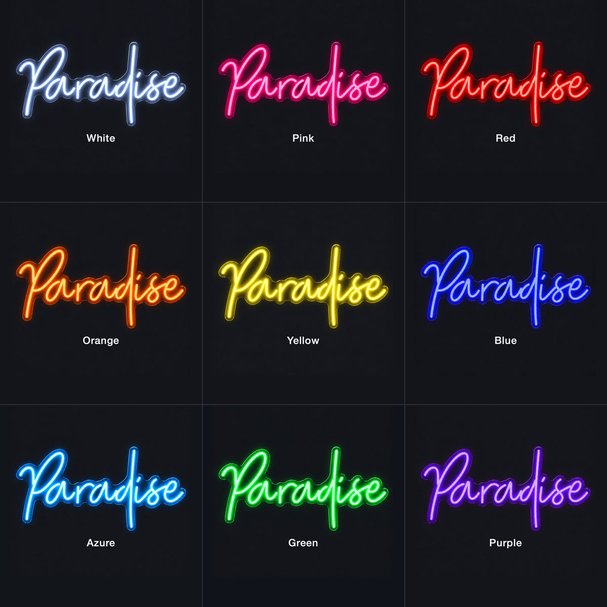 Paradise LED Neon Sign Mural Wall Script - Color Grid