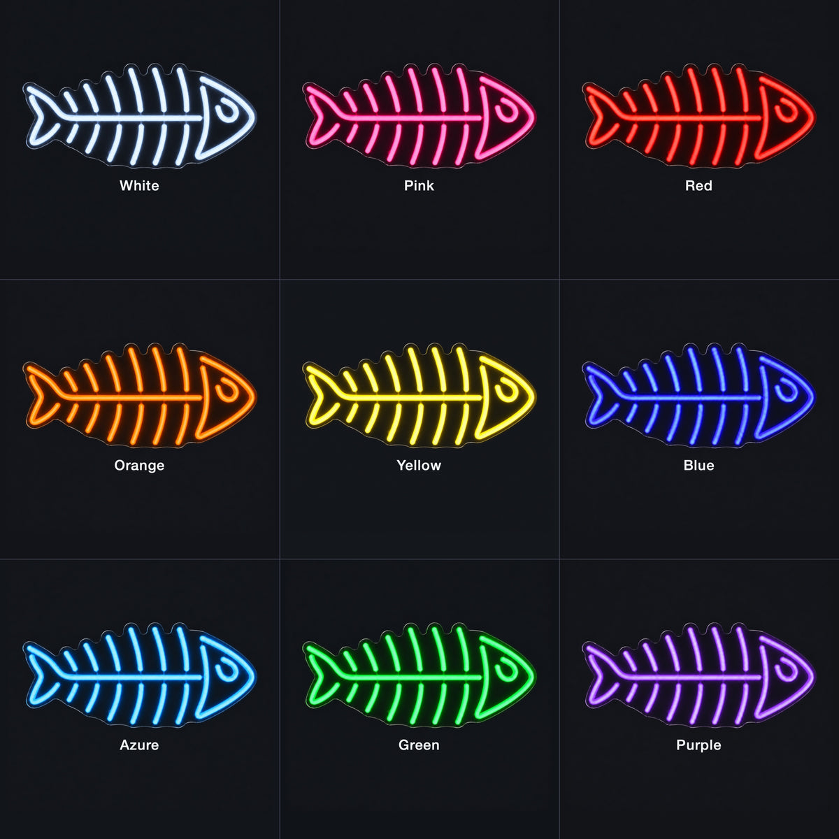 Fish Skeleton LED Neon Sign Dimmable Wall Light - Color Grid
