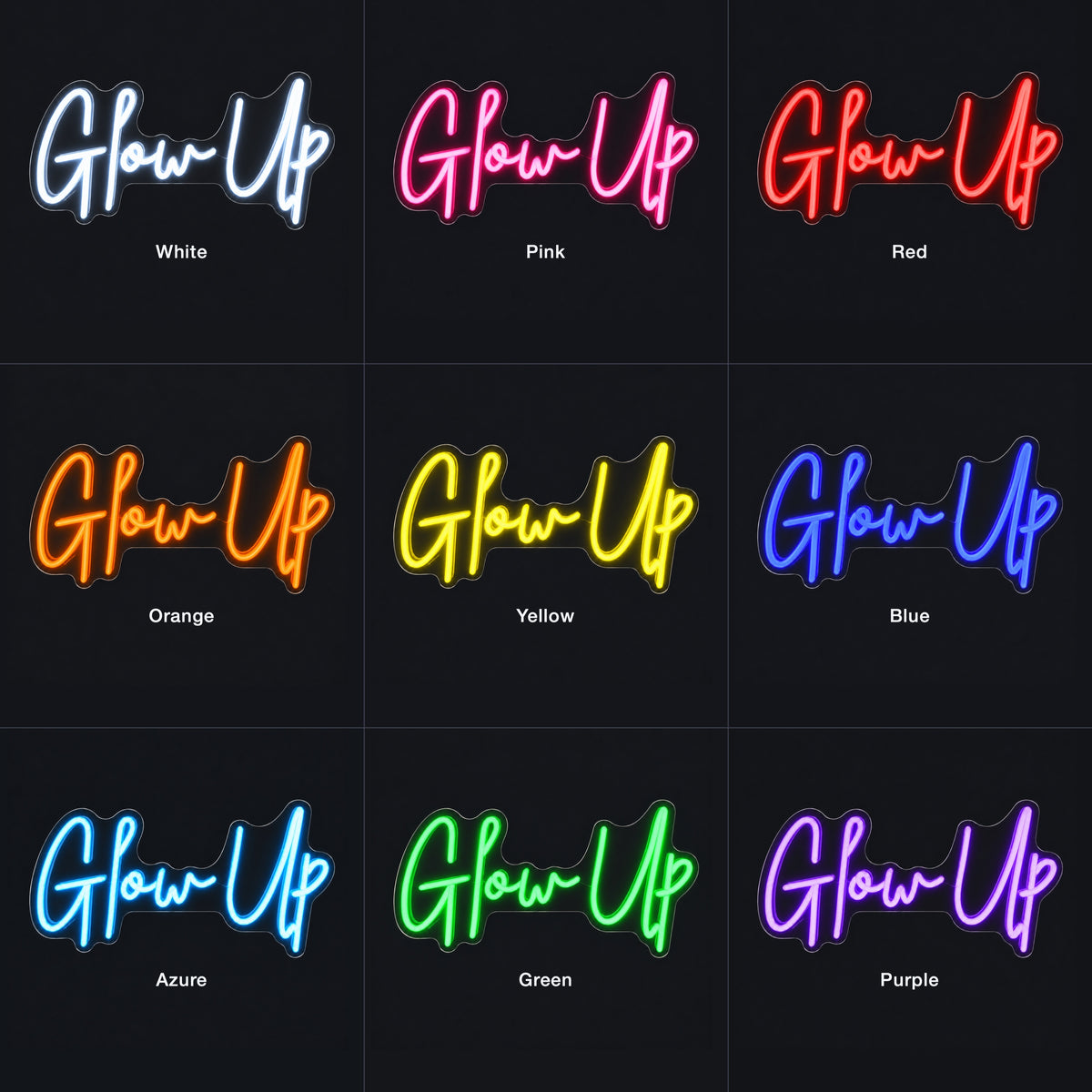 Glow Up LED Neon Sign Clean Script Design - Color Grid