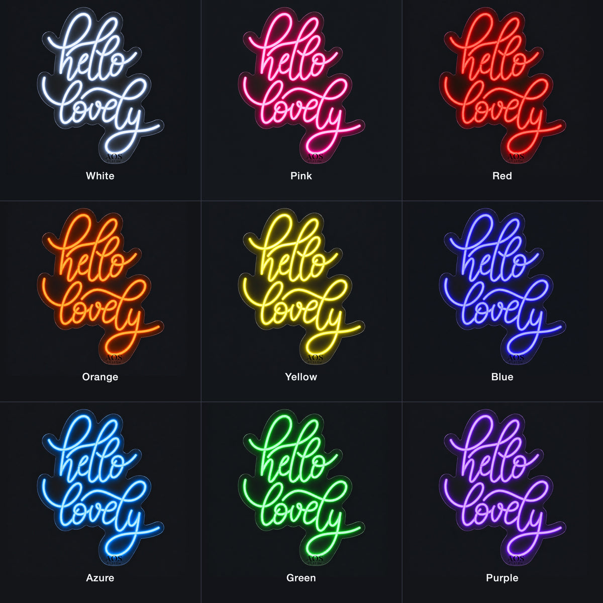 Hello Lovely LED Neon Sign Rounded Glow Script - Color Grid