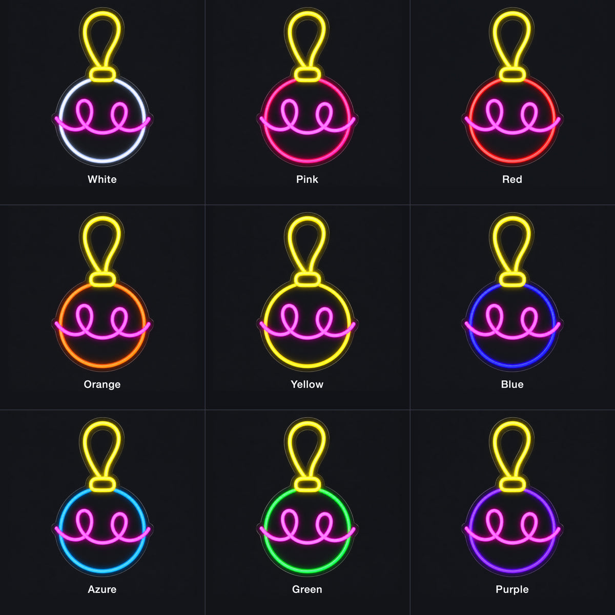 Christmas Baubles Neon Light - Color Grid