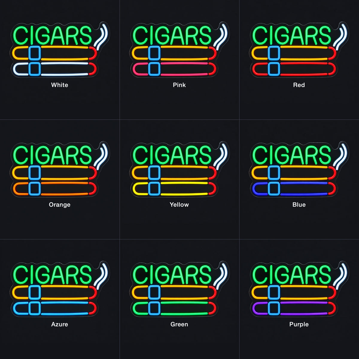 Cigars LED Neon Sign for Bar Light Up Business Decor - Color Grid