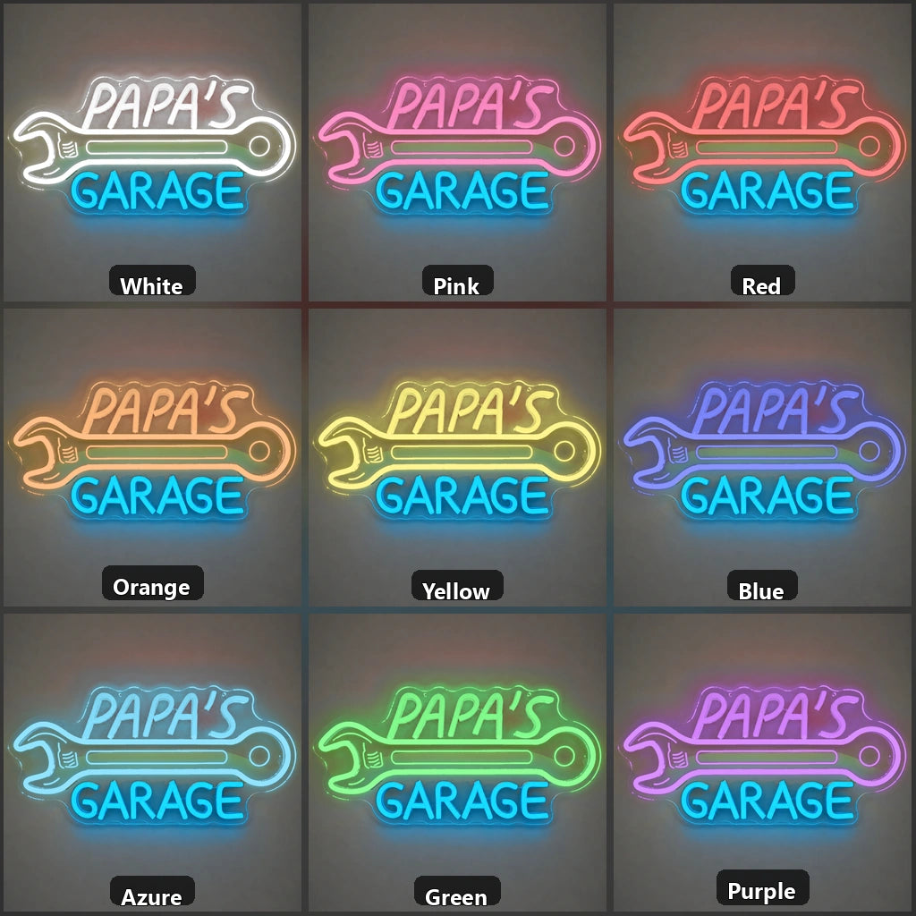 Papas Garage Wrench Vintage LED Neon Sign Wall Neon Signs - Shineneon