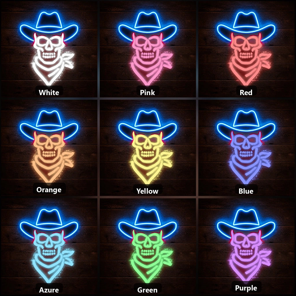 Skeleton Cowboy Hat Scarf Vintage LED Neon Sign Home Neon Signs - Shineneon