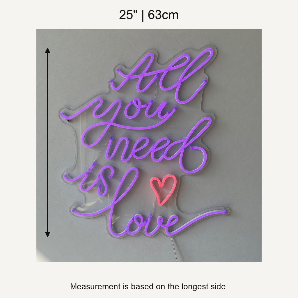All You Need Is Love LED Neon Sign Vertical Stacked Script - Shineneon