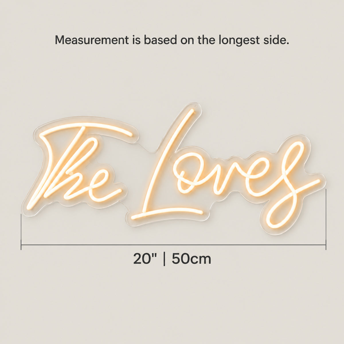 The Loves LED Neon Sign Dimmable Wall Light - Size Guide