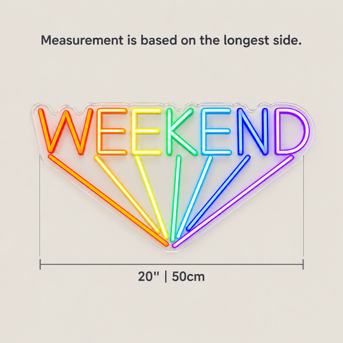 Weekend Colourful LED Neon Sign Dimmable Wall Light - Size Guide